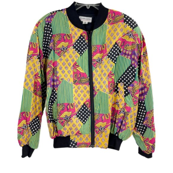 Vintage Jackets & Blazers - Vintage Carol Horn Workshop Bomber Jacket Multicolor Zip Up Long Sleeve Size S